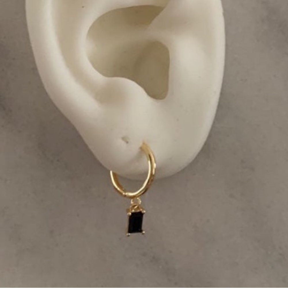18k Gold Princess Crystal Dangle Huggie Hoop Earrings